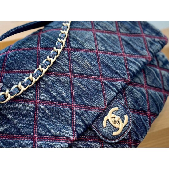 2colors CHANEL Denim AIRLINE XL CLASSIC FLAP BAG 38CM