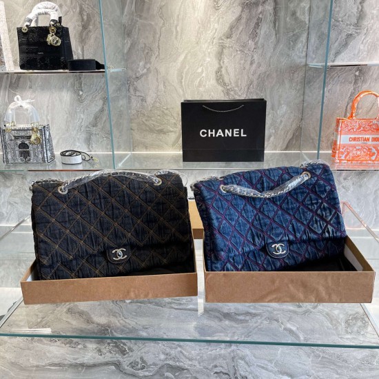 2colors CHANEL Denim AIRLINE XL CLASSIC FLAP BAG 38CM