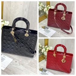 3colors LARGE LADY DIOR BAG Patent Cannage Calfskin