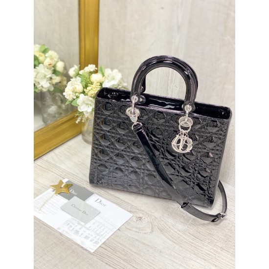 3colors LARGE LADY DIOR BAG Patent Cannage Calfskin