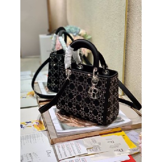 SMALL LADY DIOR BAG Strass Cannage Satin