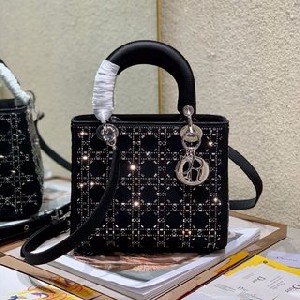 SMALL LADY DIOR BAG Strass Cannage Satin