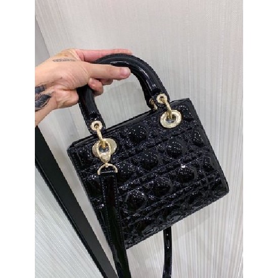 SMALL LADY DIOR BAG Patent Cannage Calfskin