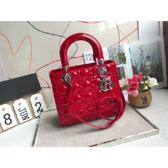 MEDIUM LADY DIOR BAG Patent Cannage Calfskin