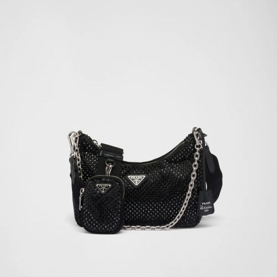 2colors Prada Re-Edition 2005 satin bag with crystals