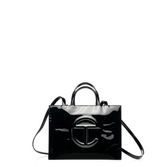 Black Patent Shopping Bag